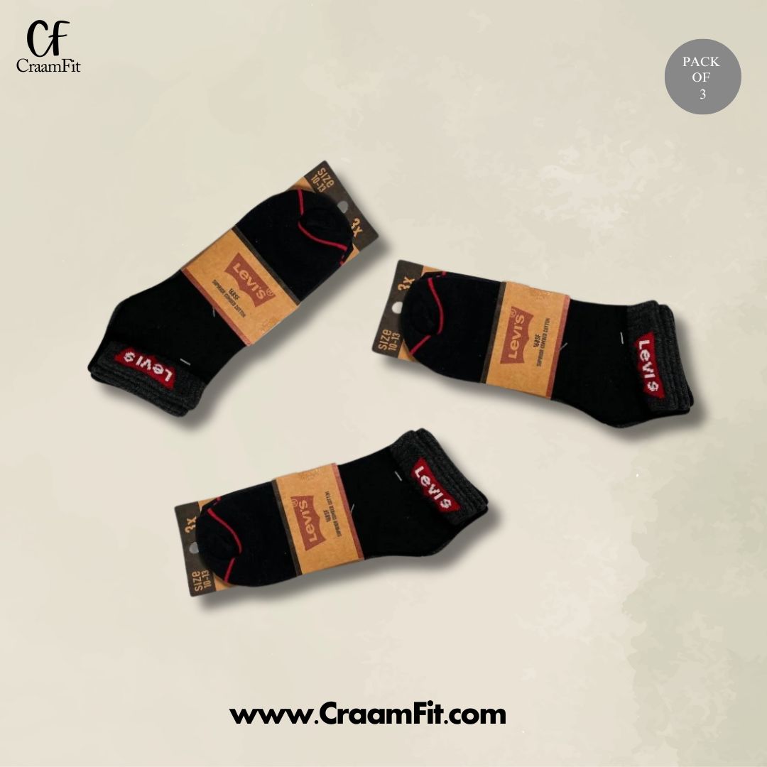 CraamFit branded  L-e-v-i-s  Ankle Socks (Pack Of 3)