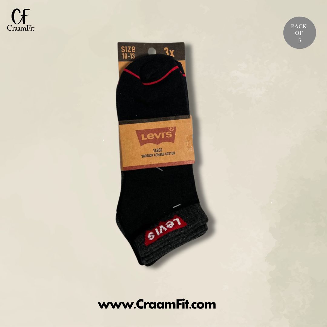 CraamFit branded  L-e-v-i-s  Ankle Socks (Pack Of 3)